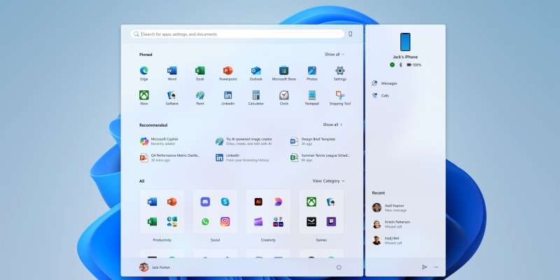 В Windows 11 появилось новое меню «Пуск» с возможностью отключения рекомендаций